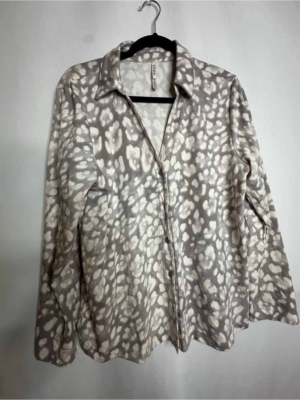 Soma Taupe and Cream Abstract Spot Button-Down Shirt, sleep shirt.